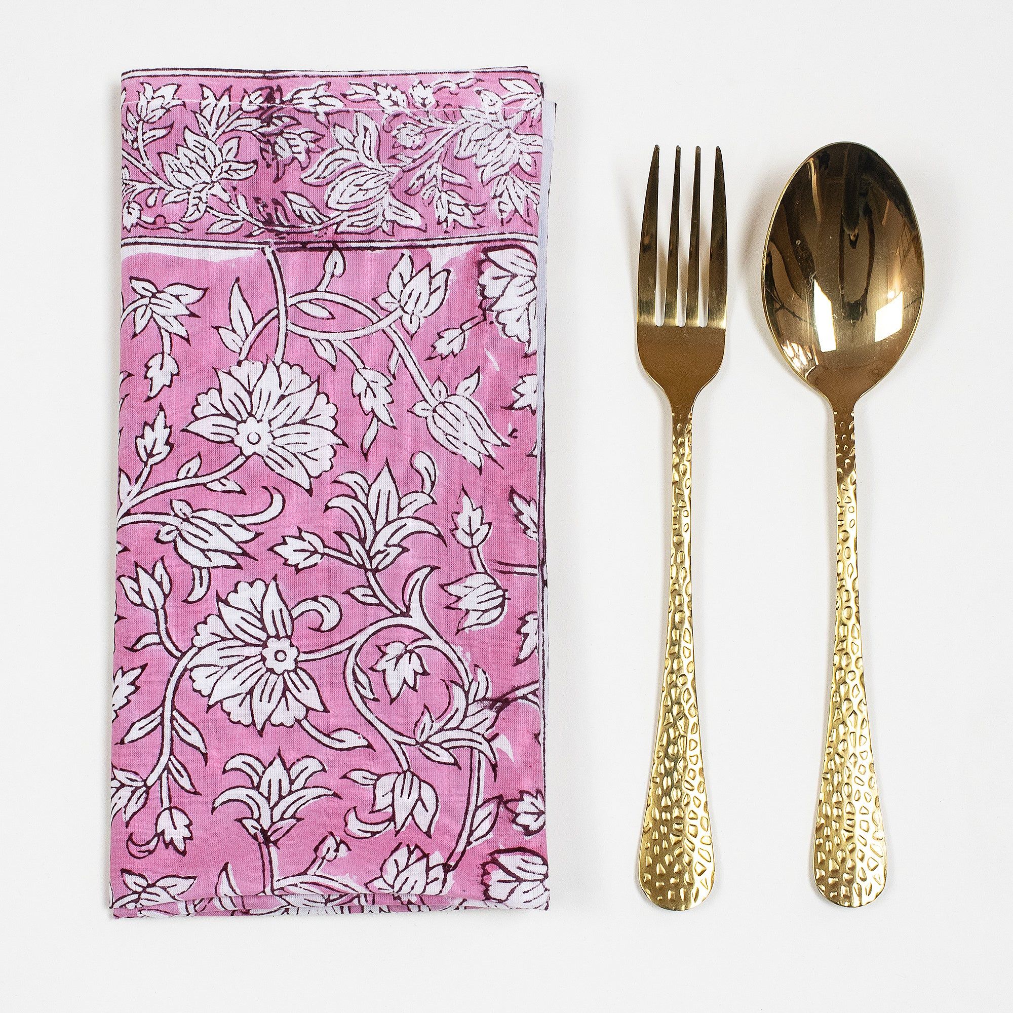 Premium Cloth Hand Block Pink Floral Reusable Cotton Napkins